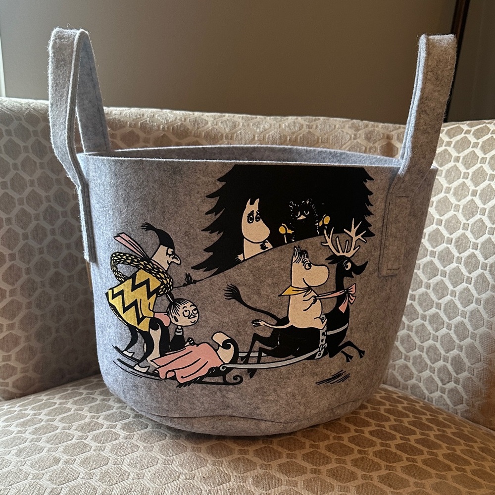 Muurla Finland Moomin 🇫🇮 Gray Felt Basket with Cartoon Design